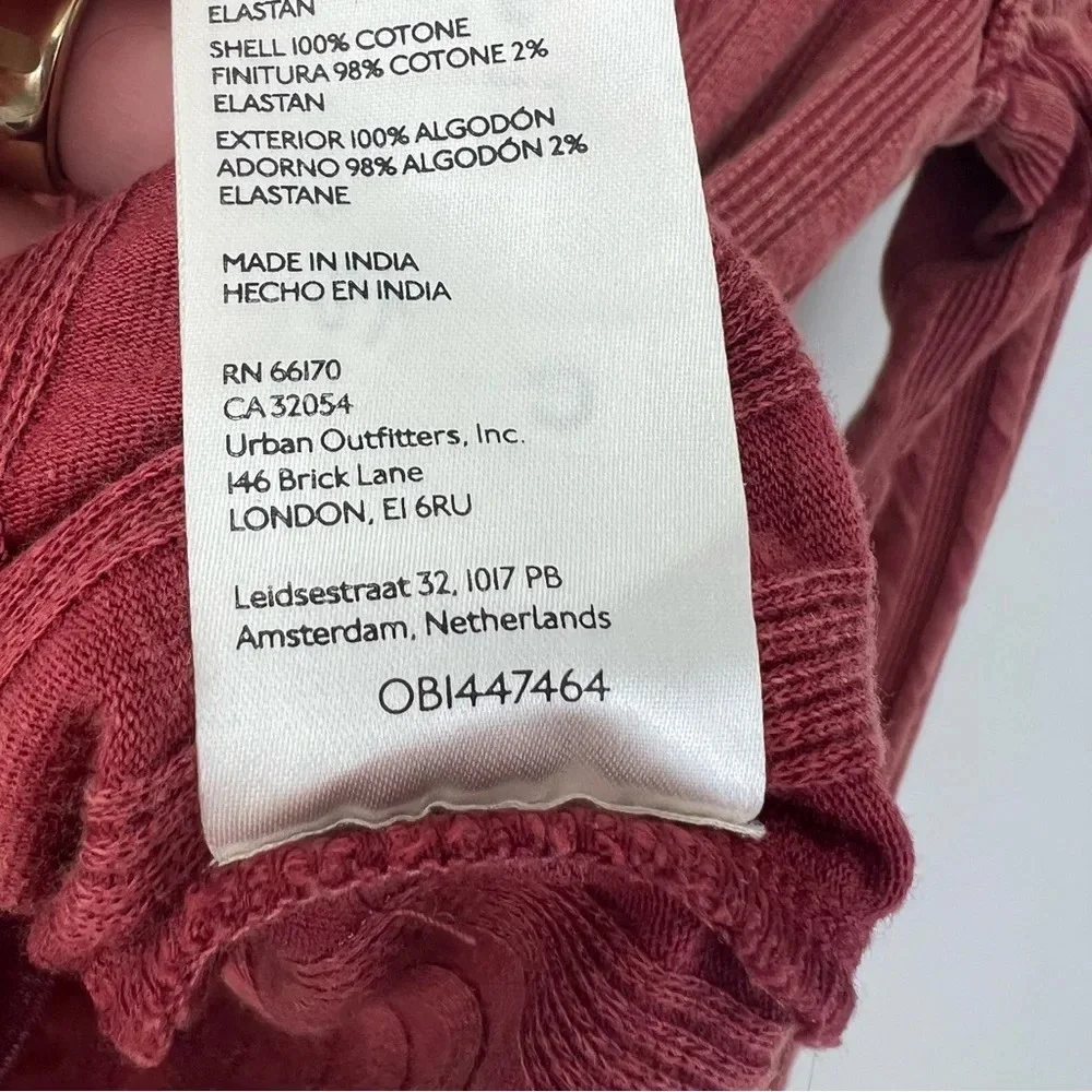 NEW Free People We the Free Wild Hearts Long Sleeve Button Ribbed Henley Rust